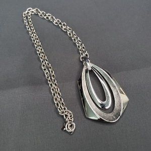 Crown Trifari 2 Piece Pendant Necklace Silver Tone Chain Link Spring Ring 22"